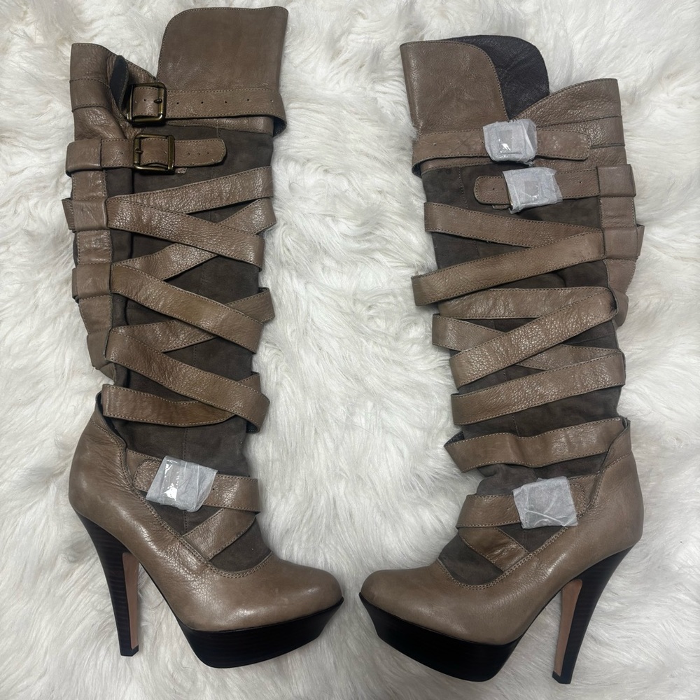Dolce Vita Strappy Bandage Leather Knee High Heeled Boots size 6.5